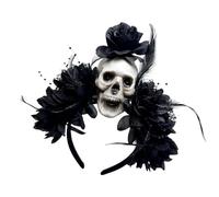 Diadema de calavera punk, ajustable, antideslizante, con flores oscuras, para noche de disfraces y actuaciones, tocado de flores de simulación