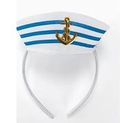 Diadema De Capitán Bordada De 1 Pieza, Bufanda De Seda A Rayas De 1 Pieza, Diadema Con Gorro Azul Marino, Bufanda De Decoración Profesional, Accesorios De Vestir Para Juegos De Rol.