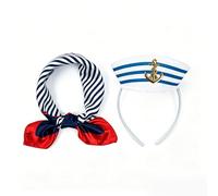 Diadema De Capitán Bordada De 1 Pieza, Bufanda De Seda A Rayas De 1 Pieza, Diadema Con Gorro Azul Marino, Bufanda De Decoración Profesional, Accesorios De Vestir Para Juegos De Rol.