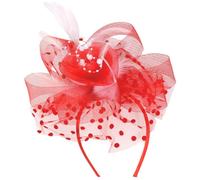 Diadema de carnaval para mujer, tocado para mujer, sombrero de flor, carnaval, malla, plumas, tocado para la cabeza, flores rojas y blancas, accesorio para el pelo para fiesta del té, iglesia, boda