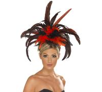 Diadema De Chica Roja Negra Con Plumas Can Can Adorno De Disfraz