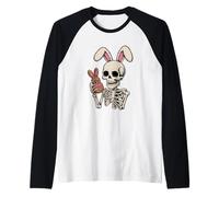 Diadema de Conejo Esqueleto de Primavera Espeluznante Camiseta Manga Raglan