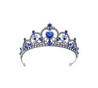 Diadema de corona calada con corazón, azul real | Accesorios para el pelo para disfraz, cumpleaños, escenario, trajes