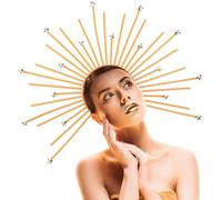 Diadema de corona de halo para mujer, diadema dorada de la Virgen María, diadema con cremallera y halo de estrella, diadema de fiesta de disfraces, tocado de gala