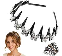 Diadema de cristal ondulado para mujer, con peine de diamantes de imitación de mariposa con dientes, accesorio para el cabello brillante y no deslizante, para fiestas, bodas y uso diario (plata)