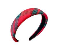 Diadema de cuadros rojos para mujer, vestido de princesa, diadema acolchada a cuadros rojos con perlas sintéticas, accesorio para el cabello festivo para mujeres F