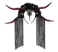 Diadema de cuerno de cabra con flor para cosplay, fiesta de Halloween, disfraz de adulto, fiesta