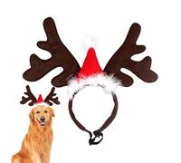 Diadema de Cuernos de Perro con Sombrero de Papá Noel, Tocado de Cuernos de Reno, Disfraz de Cosplay para Mascotas para Fiestas de Vacaciones, Fiestas de Navidad, Fiestas temáticas