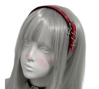 Diadema de cuero con diseño de cruces con ojales punk para mujer, uso diario, cosplay, moda gótica de los años 2000, aro de pelo de poliuretano