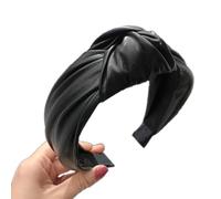Diadema de cuero para mujer, nudo elástico, diadema ancha, diadema de moda, diadema de color liso, diadema, accesorios para el cabello para mujeres, negro