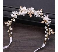 Diadema de diamantes con flores y perlas para novia, diadema de perlas de hoja dorada, accesorios para el cabello de boda, diadema de boda, tocado de novia