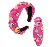 Diadema de diamantes de imitación para el día de San Valentín para mujer, diseño de corazón rosa intenso XOXO con dije de amor, adornada, banda ancha para el pelo (día de San Valentín, rosa)