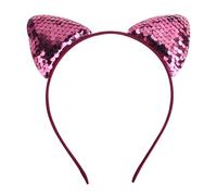 Diadema de dibujos animados para el pelo de moda para niños, diseño de escamas de pez, lentejuelas, orejas de gato, joyería para niñas (rojo rosa)