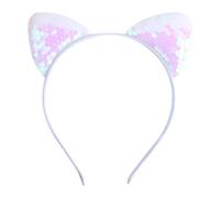 Diadema de dibujos animados para el pelo de moda para niños, diseño de escamas de pez, lentejuelas, orejas de gato, joyería para niñas (blanco)
