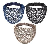 Diadema de encaje, 3 piezas de perlas y diamantes de imitación florales, elásticas, anchas, estilo bohemio, para mujer, banda de encaje de ganchillo, diademas para mujer, diademas bohemias para