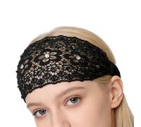 Diadema de Encaje - Banda para la Cabeza de Perlas Florales con Abalorios,Bandas Boho Elásticas y Anchas para Mujeres,Para Bodas, Viajes, Uso Cotidiano, Vacaciones Y Peinados