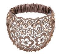 Diadema De Encaje - Bufanda Para El Cabello Elegante Y Elástica Con Perlas Florales Anchas, Accesorio Para Cubrir El Cabello Gris De Malla Fina Ahuecada | Regalo Anti De Las Muchachas De La Banda Del