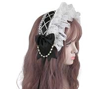 Diadema de encaje con volantes estilo japonés Cruz cinta bowknot maid Hair Band perlas cadena Cosplay accesorios para el cabello accesorio