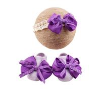 Diadema de encaje suave y transpirable y calcetines antideslizantes con detalle de lazo, elegante conjunto de calcetines de encaje