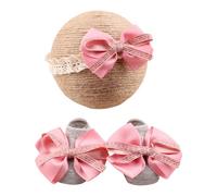 Diadema de encaje suave y transpirable y calcetines antideslizantes con detalle de lazo, elegante conjunto de calcetines de encaje