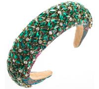 Diadema de esponja con incrustaciones de diamantes, accesorio para el cabello vintage, color verde