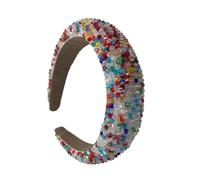 Diadema de esponja gruesa con cuentas de cristal con purpurina para peinar el cabello, diademas para mujer, boda, multicolor brillante