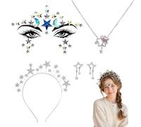 Diadema de estrellas con brillantitos para mujer, incluye 1 diadema, 1 pegatina de diamantes, 1 par de pendientes y 1 collar de estrellas, ideal para fiestas, cumpleaños y ocasiones especiales