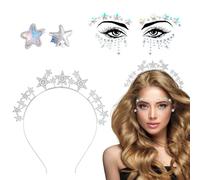 Diadema de estrellas plateada, cinta para el pelo con purpurina para el rostro, estrellas, pendientes de estrella, accesorio para el pelo, disfraz de estrella, disfraz de mujer, carnaval, boda,