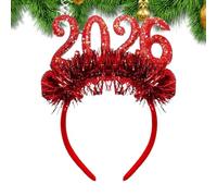 Diadema de feliz año nuevo, diadema de fiesta con purpurina 2026, accesorio para el cabello con borlas brillantes, celebración festiva para adultos y mujeres, ideal para Navidad, cumpleaños, cuenta