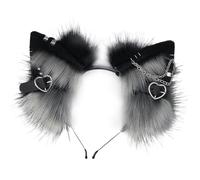 Diadema de felpa con orejas de gato, diadema suave para Halloween, diademas de gato con cadena de corazones de metal para la familia