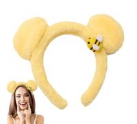 Diadema de felpa con orejas de oso amarillo, bonita diadema de dibujos animados, diadema peluda suave para la cena diaria, novias, viajes, citas, festivales, camping, reuniones y fiestas