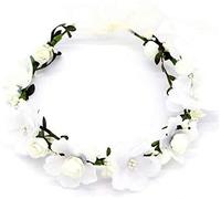Diadema de Flor, Corona de Hadas Flores con Cinta Ajustable para niñas (Blanc)