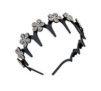 Diadema De Flores Con Diamantes De Imitación - Diadema Antideslizante Con Ondas Brillantes | Ďiadema Perezosa Çon Pinza Para El Pelo Ćon Flequillo Para Mujer | Ṕara Gimnasio, Entrenamiento, Spa, Cuida