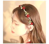 Diadema de flores de rosa y perlas de los años 20, estilo francés, vintage, estilo camelia, diadema para el pelo de hojas de los años 20, accesorios para mujeres y niñas (rojo)