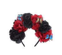 Diadema de flores mexicanas de Halloween, decoración de mariposas, accesorio de disfraz de fiesta para el Día de los Muertos, 10 cm, flor de Halloween, Día de los Muertos, flor gótica, diadema para el