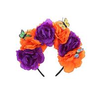 Diadema de flores mexicanas de Halloween, decoración de mariposas, accesorio de disfraz de fiesta para el Día de los Muertos, 10 cm, flor de Halloween, Día de los Muertos, flor gótica, diadema para el