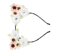 Diadema de Flores, Tocado Resistente para Halloween para Navidad para Carnaval(Blanco + rosa)