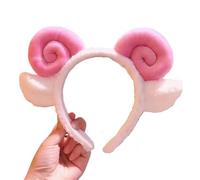 Diadema de forro polar suave con orejas de cordero, cuerno de oveja, para mujer, diadema de maquillaje, para lavar la cara, ducha, accesorios para el cabello (rosa)