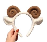 Diadema de forro polar suave con orejas de cordero, cuerno de oveja, para mujer, diadema para el cabello, para lavar la cara y ducha, accesorios para el cabello (KF)