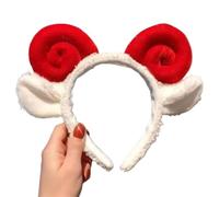 Diadema de forro polar suave con orejas de cordero, cuerno de oveja, para mujer, para maquillaje, para lavar la cara, ducha, accesorios para el cabello (RD)