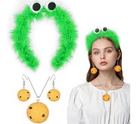 Diadema de Galleta, Collar de Galletas, Pendiente de Galleta, Diadema del Monstruo de las Galletas, Disfraz de Monstruo para Mujer y Niña, Accesorios de Carnaval, Cosplay de Halloween (Verde)