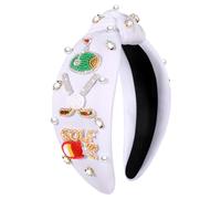 Diadema de golf con diamantes de imitación de cristal, con cuentas de golf, adornada con nudo ancho, para el día del juego, deportes, accesorios para el cabello, regalo