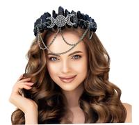 Diadema de Halloween Corona de cristal negro con y cadenas Decoración Tocado gótico para mujeres Festival Fotografía de fiesta.