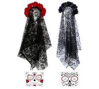 Diadema de Halloween, Diadema del Día De Muertos Tatuajes Temporales de Cara Disfraz de Halloween Fancy Dress Costume Accesorios Diademas de Rosas Fiesta de Disfraces para Carnaval Fiesta Temática
