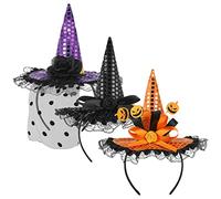 Diadema de Halloween, FRCOLOR 3 unidades, sombrero de bruja, disfraz de bruja, disfraz de bruja, diadema, para fiestas, para disfraces, Halloween, fiestas, carnaval