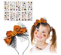 Diadema de Halloween para el Pelo, Accesorio para el Pelo de Disfraz, Cinta de Cabeza de Calabaza, Tocado y 10 Tatuajes Temporales, para Carnaval, Fiesta, Disfraz de Halloween para Adultos