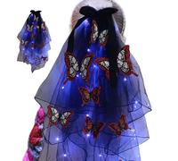 Diadema de Halloween, velo gótico, patrones de mariposa iluminados, accesorios para el cabello de Halloween, diadema de flores con luces LED, fácil de usar, portátil para fiesta de Halloween