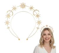 Diadema de halo dorada con cristales de luna y estrella, corona dorada con diamantes de imitación, accesorios para el pelo para mujeres, novia, boda, fiesta de cosplay