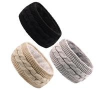 Diadema de invierno 3 piezas Diadema elástica y cálida con forro polar Diademas anchas de punto para mujeres Diademas multiusos para esquiar, hacer snowboard y andar en bicicleta