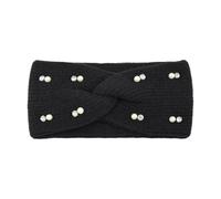 diadema de invierno Diadema de perlas invierno, diadema elástica punto con orejeras cruzadas, turbante ala ancha, accesorio for el cabello for mujeres y niñas(Black)